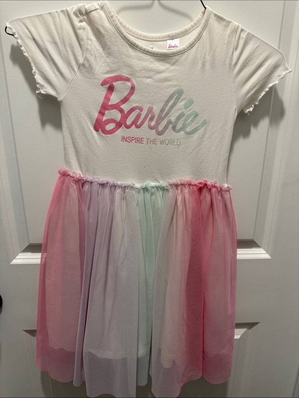 H&M Barbie White Tee Dress with Pink, Lavender, Mint Tulle Skirt